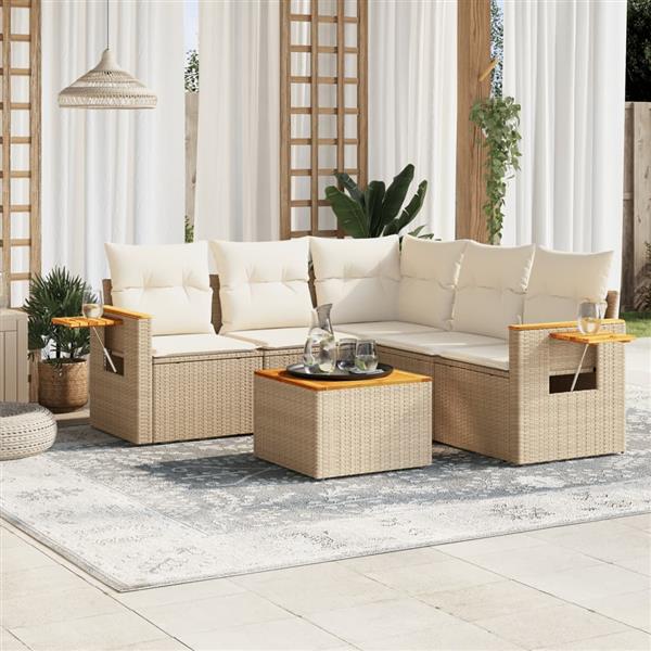 Grote foto vidaxl 6 delige loungeset met kussens poly rattan beige tuin en terras tuinmeubelen