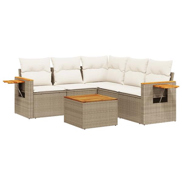 Grote foto vidaxl 6 delige loungeset met kussens poly rattan beige tuin en terras tuinmeubelen