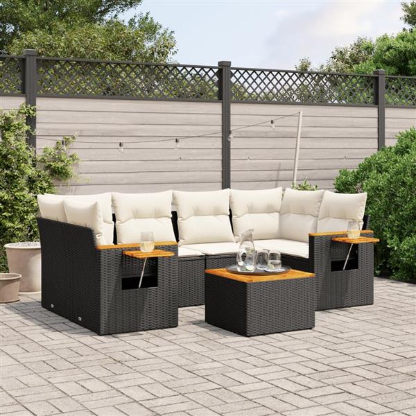 Grote foto vidaxl 7 delige loungeset met kussens poly rattan zwart tuin en terras tuinmeubelen