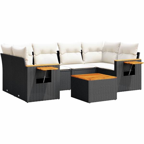 Grote foto vidaxl 7 delige loungeset met kussens poly rattan zwart tuin en terras tuinmeubelen