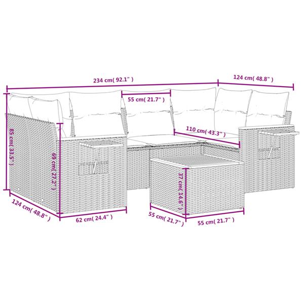 Grote foto vidaxl 7 delige loungeset met kussens poly rattan zwart tuin en terras tuinmeubelen