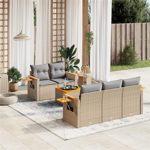 Grote foto vidaxl 6 delige loungeset met kussens poly rattan beige tuin en terras tuinmeubelen