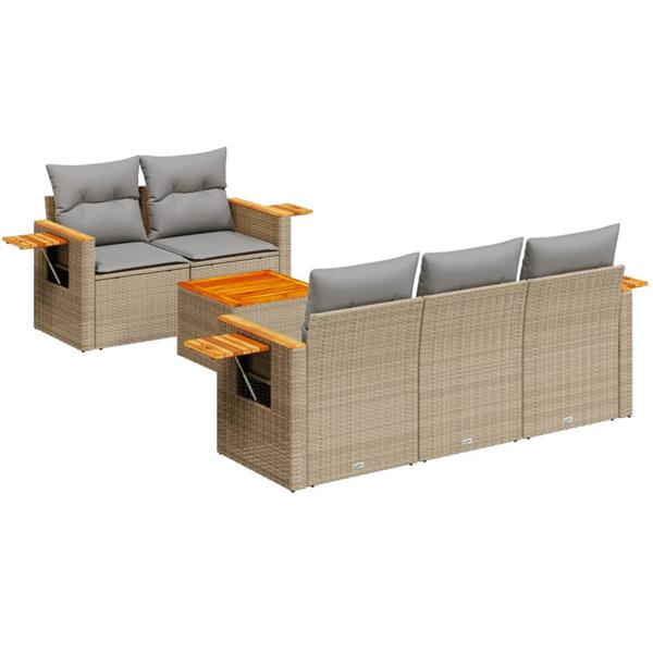 Grote foto vidaxl 6 delige loungeset met kussens poly rattan beige tuin en terras tuinmeubelen
