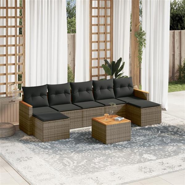 Grote foto vidaxl 8 delige loungeset met kussens poly rattan grijs tuin en terras tuinmeubelen