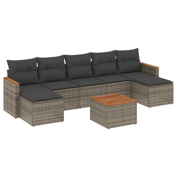 Grote foto vidaxl 8 delige loungeset met kussens poly rattan grijs tuin en terras tuinmeubelen