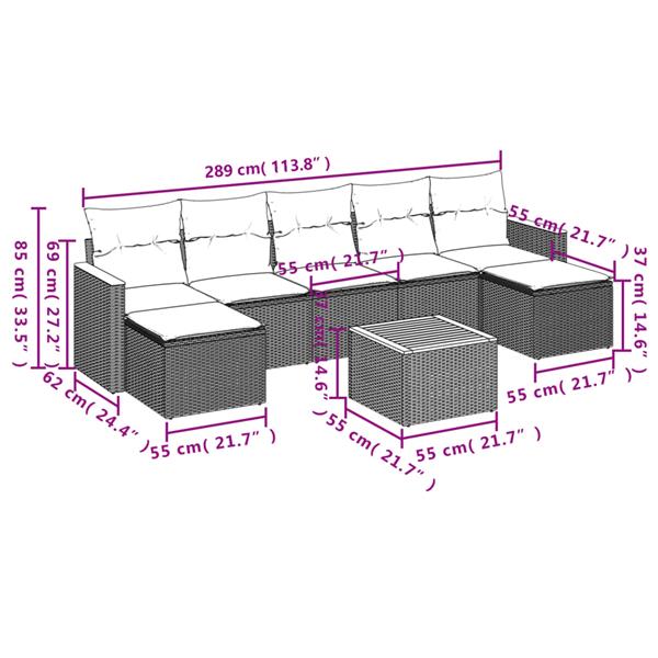 Grote foto vidaxl 8 delige loungeset met kussens poly rattan grijs tuin en terras tuinmeubelen