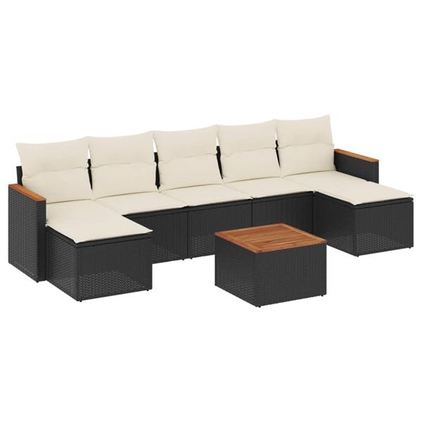Grote foto vidaxl 8 delige loungeset met kussens poly rattan zwart tuin en terras tuinmeubelen