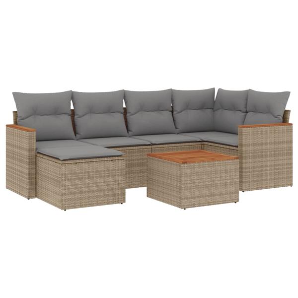 Grote foto vidaxl 7 delige loungeset met kussens poly rattan beige tuin en terras tuinmeubelen