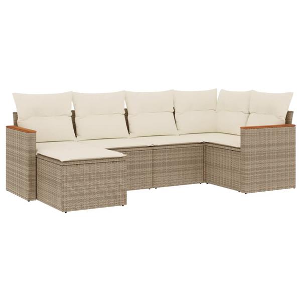 Grote foto vidaxl 6 delige loungeset met kussens poly rattan beige tuin en terras tuinmeubelen