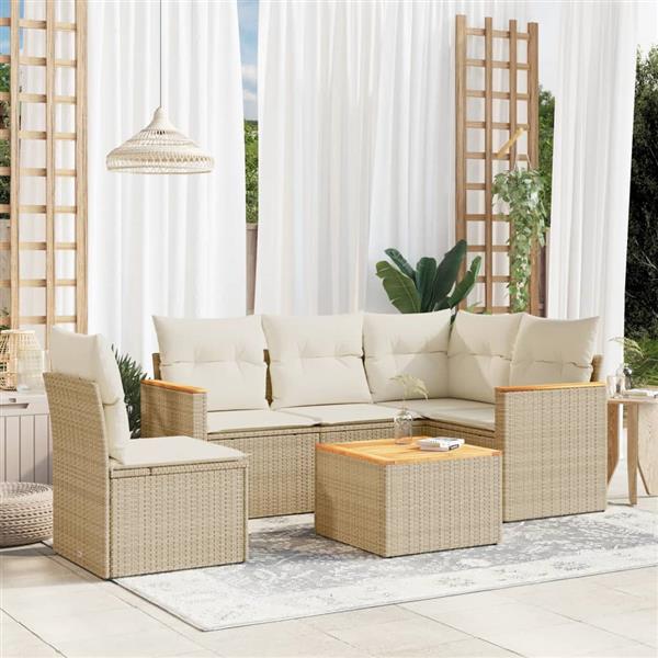 Grote foto vidaxl 6 delige loungeset met kussens poly rattan beige tuin en terras tuinmeubelen