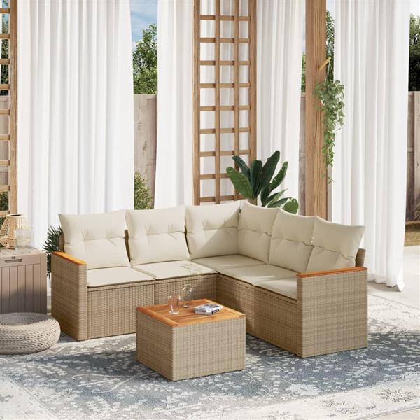 Grote foto vidaxl 6 delige loungeset met kussens poly rattan beige tuin en terras tuinmeubelen