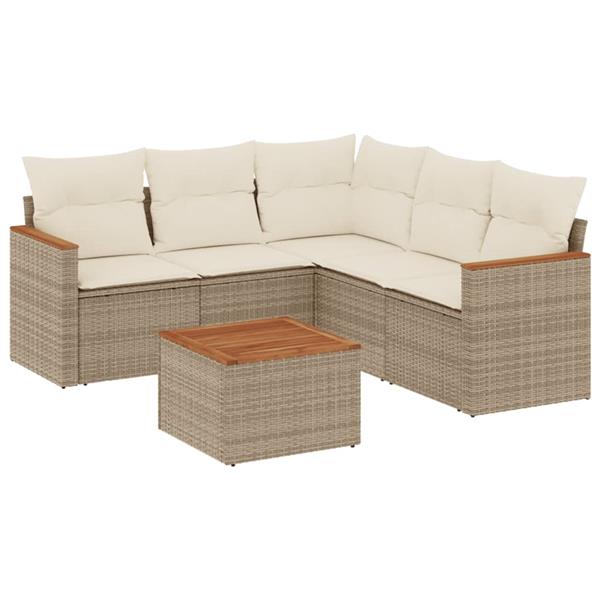 Grote foto vidaxl 6 delige loungeset met kussens poly rattan beige tuin en terras tuinmeubelen