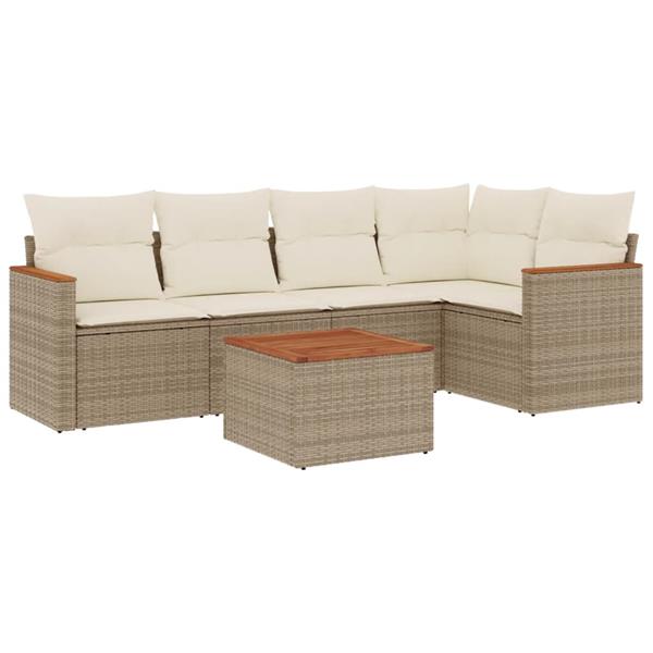 Grote foto vidaxl 6 delige loungeset met kussens poly rattan beige tuin en terras tuinmeubelen