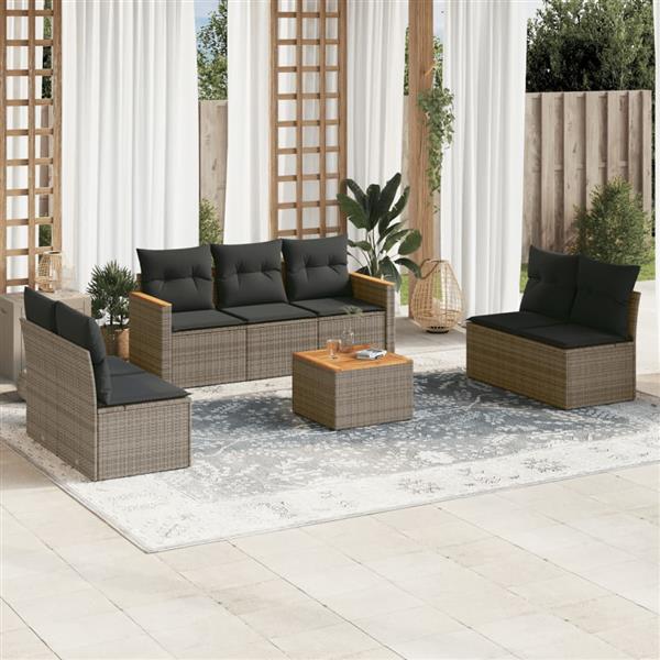 Grote foto vidaxl 8 delige loungeset met kussens poly rattan grijs tuin en terras tuinmeubelen