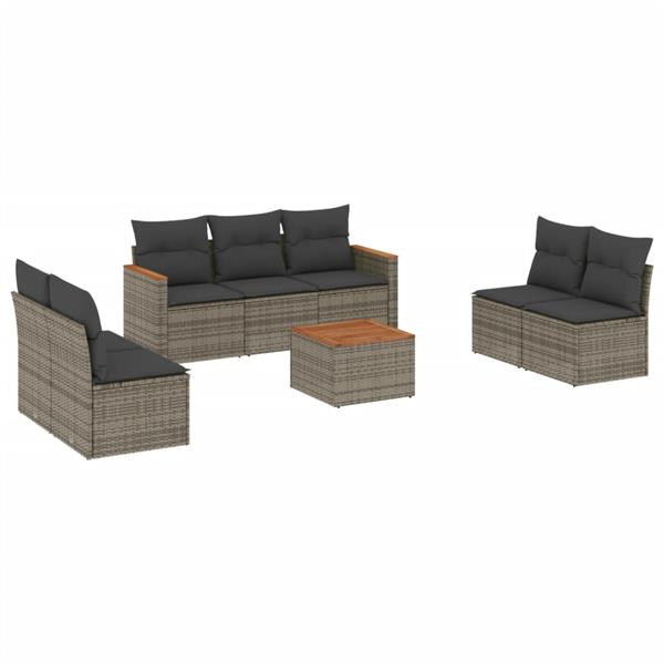 Grote foto vidaxl 8 delige loungeset met kussens poly rattan grijs tuin en terras tuinmeubelen