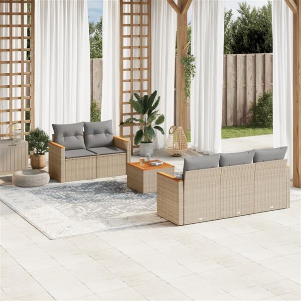 Grote foto vidaxl 6 delige loungeset met kussens poly rattan beige tuin en terras tuinmeubelen