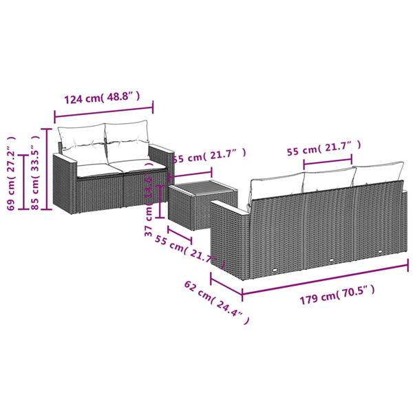 Grote foto vidaxl 6 delige loungeset met kussens poly rattan beige tuin en terras tuinmeubelen