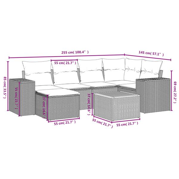 Grote foto vidaxl 7 delige loungeset met kussens poly rattan grijs tuin en terras tuinmeubelen