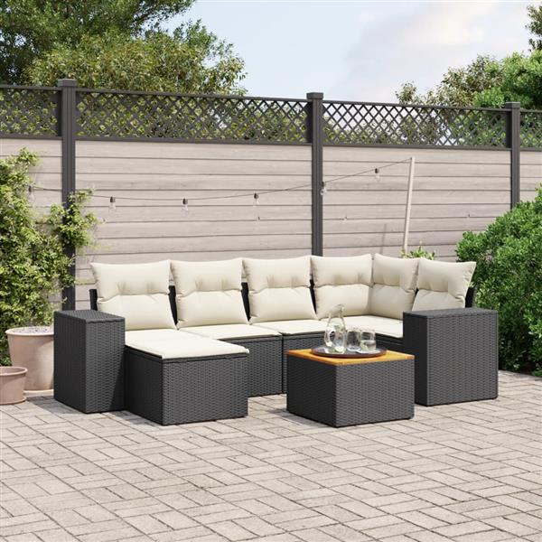 Grote foto vidaxl 7 delige loungeset met kussens poly rattan zwart tuin en terras tuinmeubelen
