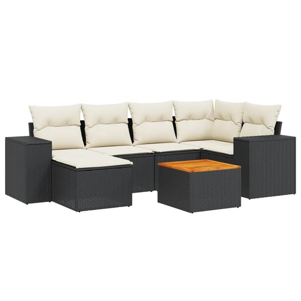 Grote foto vidaxl 7 delige loungeset met kussens poly rattan zwart tuin en terras tuinmeubelen