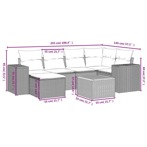 Grote foto vidaxl 7 delige loungeset met kussens poly rattan zwart tuin en terras tuinmeubelen