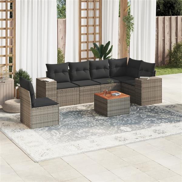 Grote foto vidaxl 7 delige loungeset met kussens poly rattan grijs tuin en terras tuinmeubelen