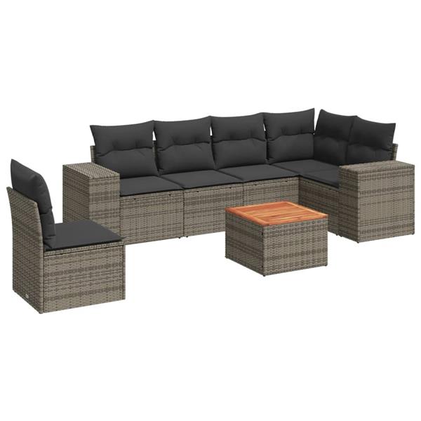 Grote foto vidaxl 7 delige loungeset met kussens poly rattan grijs tuin en terras tuinmeubelen
