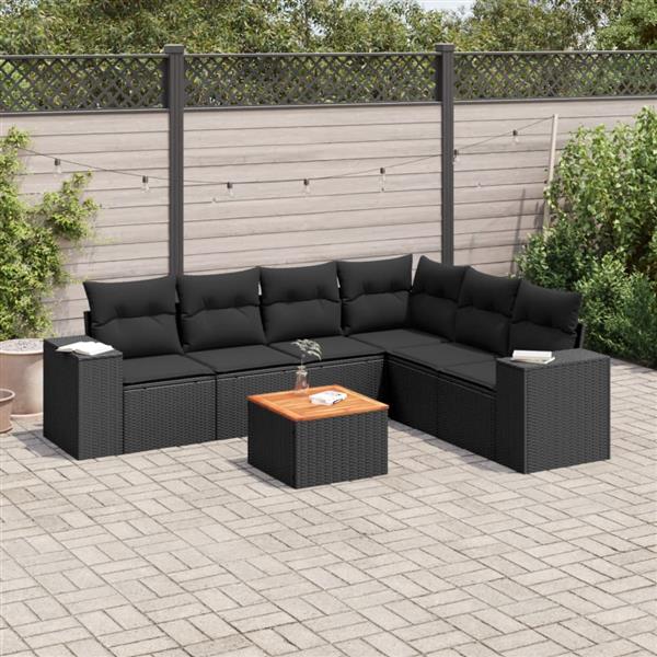 Grote foto vidaxl 7 delige loungeset met kussens poly rattan zwart tuin en terras tuinmeubelen