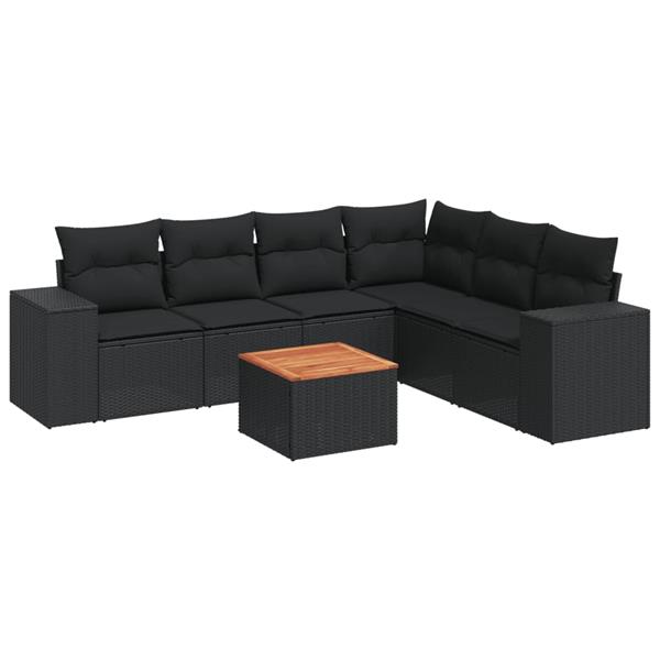 Grote foto vidaxl 7 delige loungeset met kussens poly rattan zwart tuin en terras tuinmeubelen