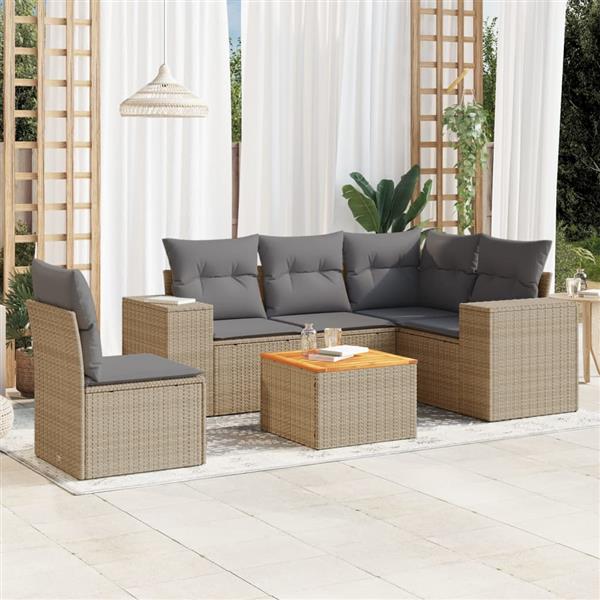 Grote foto vidaxl 6 delige loungeset met kussens poly rattan beige tuin en terras tuinmeubelen