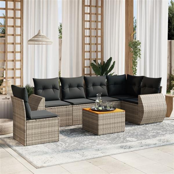 Grote foto vidaxl 7 delige loungeset met kussens poly rattan grijs tuin en terras tuinmeubelen