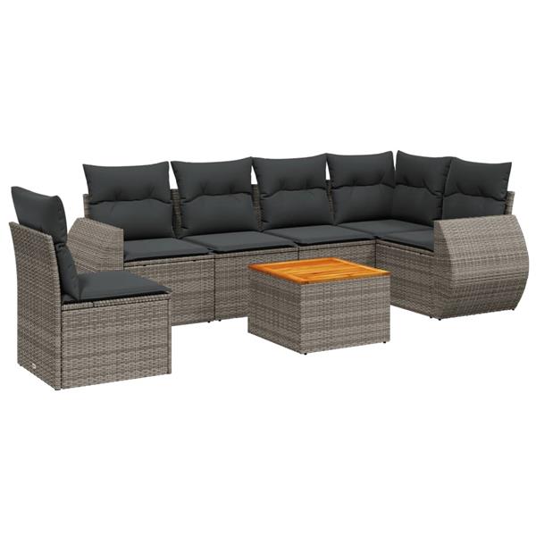 Grote foto vidaxl 7 delige loungeset met kussens poly rattan grijs tuin en terras tuinmeubelen
