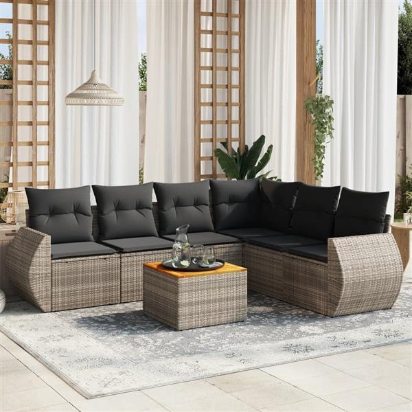 Grote foto vidaxl 7 delige loungeset met kussens poly rattan grijs tuin en terras tuinmeubelen