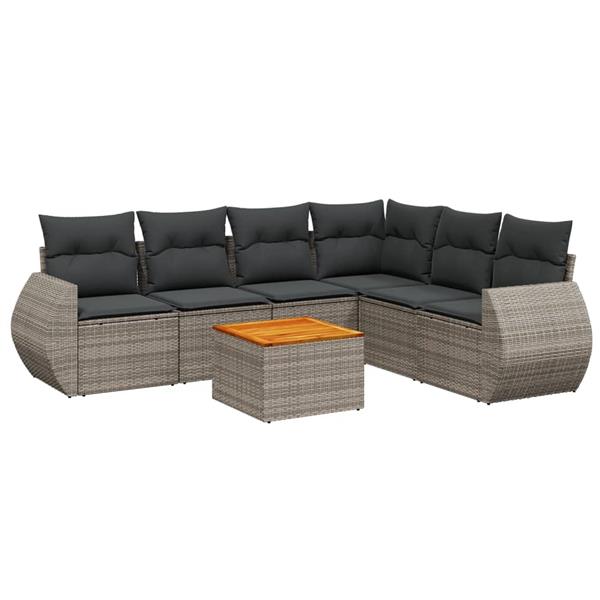 Grote foto vidaxl 7 delige loungeset met kussens poly rattan grijs tuin en terras tuinmeubelen