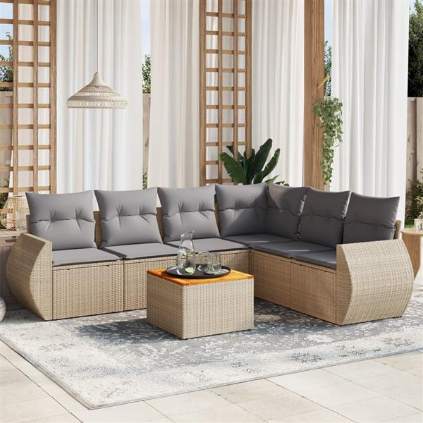 Grote foto vidaxl 7 delige loungeset met kussens poly rattan beige tuin en terras tuinmeubelen