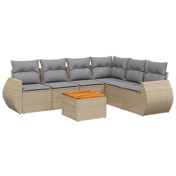 Grote foto vidaxl 7 delige loungeset met kussens poly rattan beige tuin en terras tuinmeubelen