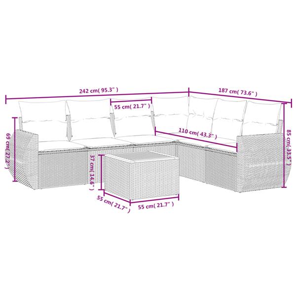 Grote foto vidaxl 7 delige loungeset met kussens poly rattan beige tuin en terras tuinmeubelen