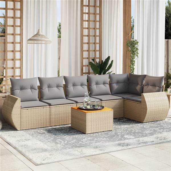 Grote foto vidaxl 7 delige loungeset met kussens poly rattan beige tuin en terras tuinmeubelen