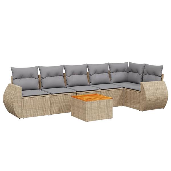 Grote foto vidaxl 7 delige loungeset met kussens poly rattan beige tuin en terras tuinmeubelen