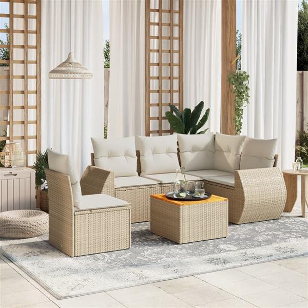Grote foto vidaxl 6 delige loungeset met kussens poly rattan beige tuin en terras tuinmeubelen