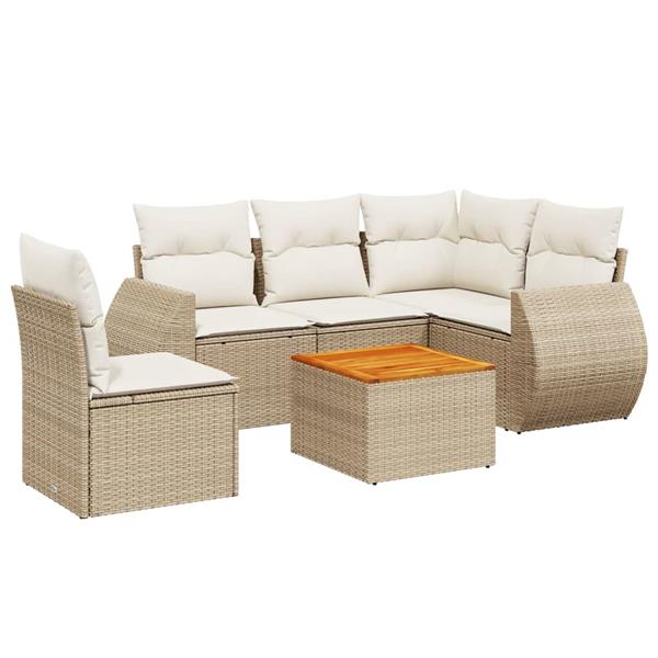 Grote foto vidaxl 6 delige loungeset met kussens poly rattan beige tuin en terras tuinmeubelen