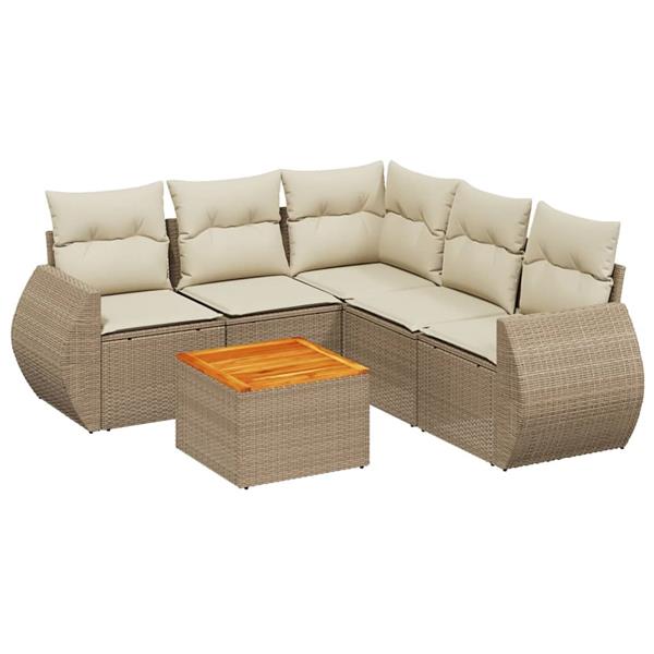 Grote foto vidaxl 6 delige loungeset met kussens poly rattan beige tuin en terras tuinmeubelen