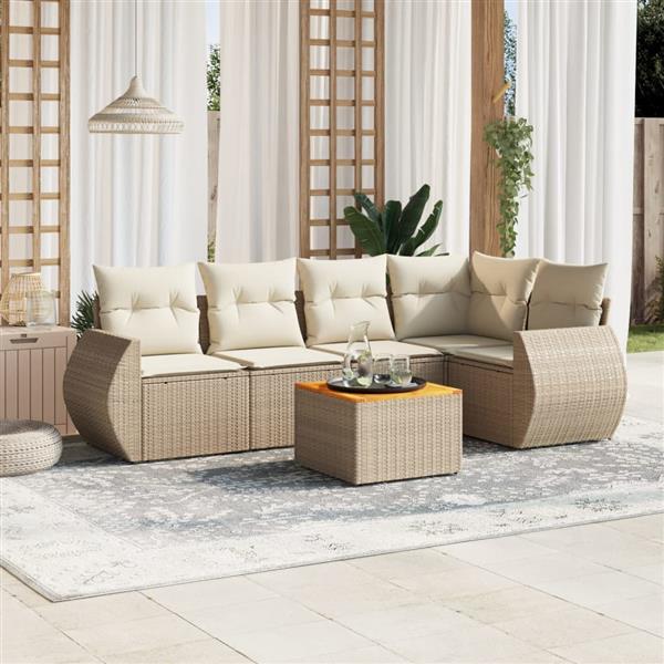 Grote foto vidaxl 6 delige loungeset met kussens poly rattan beige tuin en terras tuinmeubelen