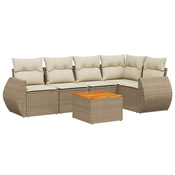 Grote foto vidaxl 6 delige loungeset met kussens poly rattan beige tuin en terras tuinmeubelen
