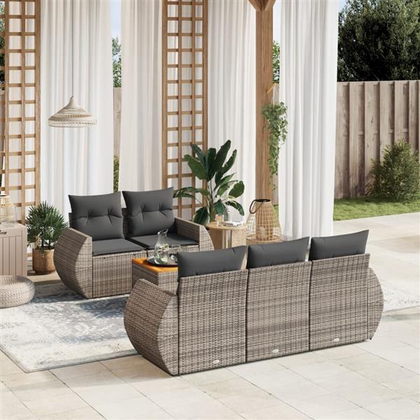 Grote foto vidaxl 6 delige loungeset met kussens poly rattan grijs tuin en terras tuinmeubelen