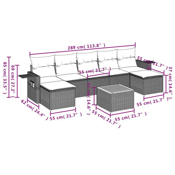 Grote foto vidaxl 8 delige loungeset met kussens poly rattan zwart tuin en terras tuinmeubelen