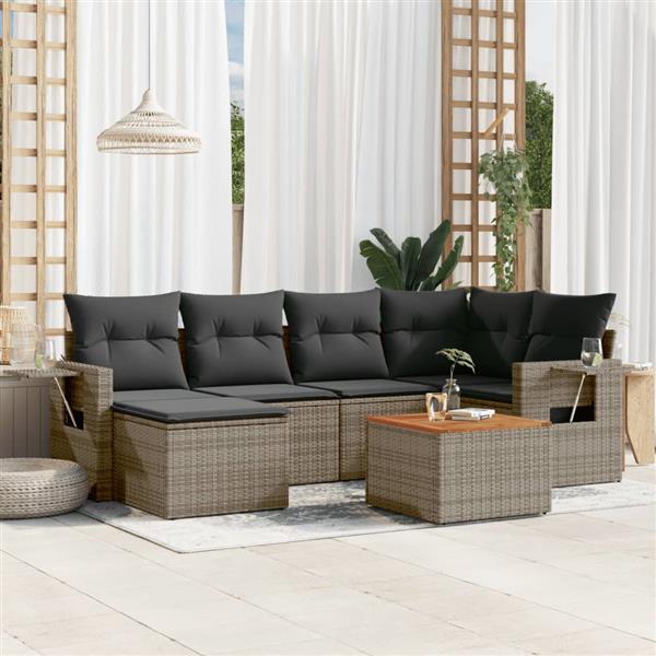 Grote foto vidaxl 7 delige loungeset met kussens poly rattan grijs tuin en terras tuinmeubelen