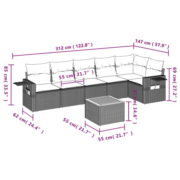 Grote foto vidaxl 7 delige loungeset met kussens poly rattan grijs tuin en terras tuinmeubelen