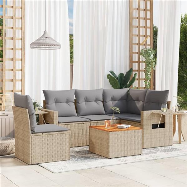 Grote foto vidaxl 6 delige loungeset met kussens poly rattan gemengd beige tuin en terras tuinmeubelen