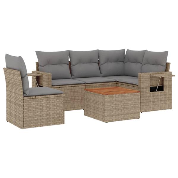 Grote foto vidaxl 6 delige loungeset met kussens poly rattan gemengd beige tuin en terras tuinmeubelen